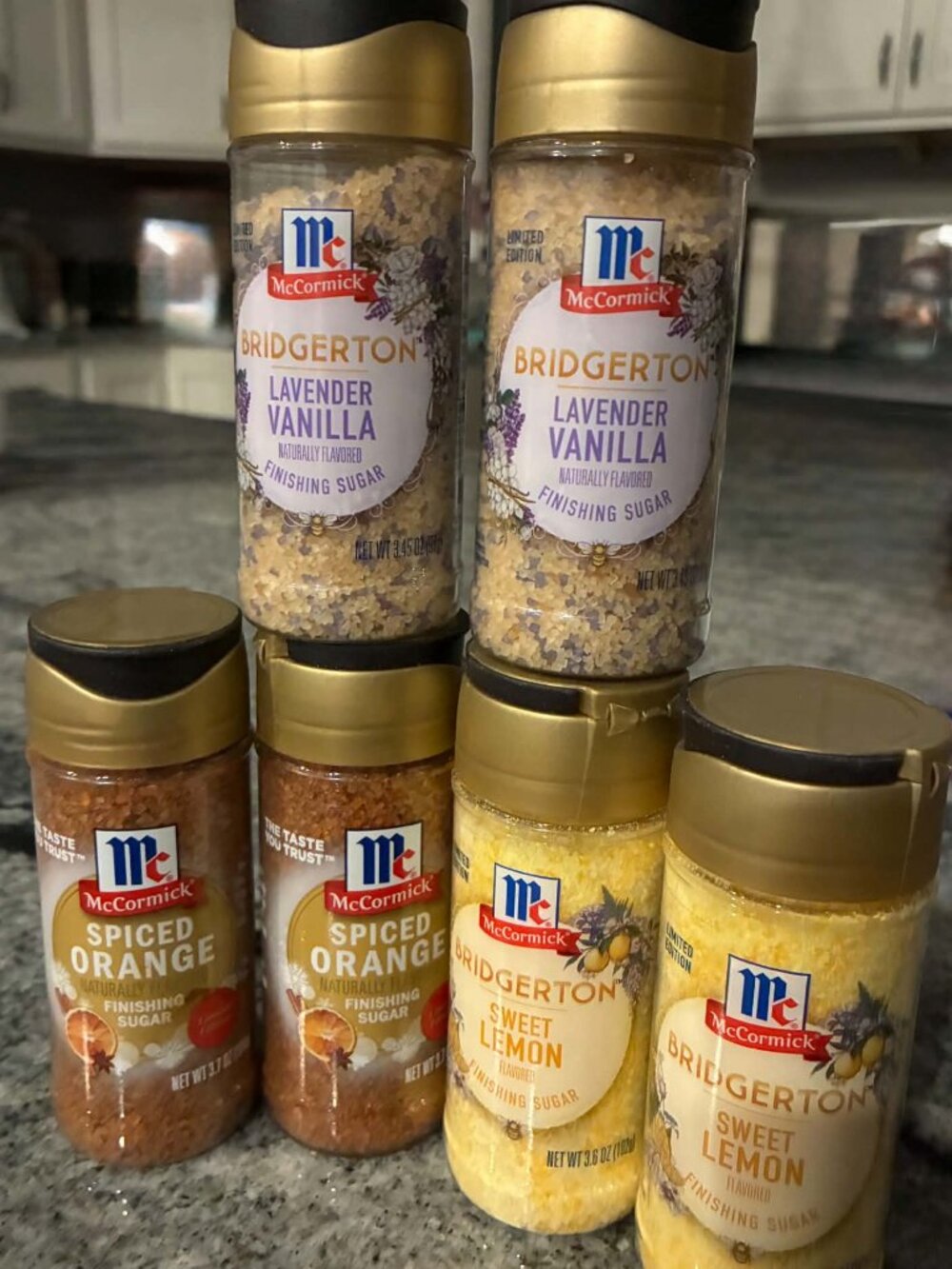 McCormick Finishing Sugars Bridgerton Vanilla/lavender, Lemon,2 Orange